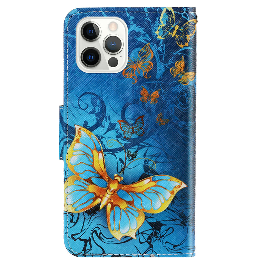 Card Slots Shockproof Pattern-Printing Handy Strap Leather Cell Case with Wallet and Stand for iPhone 13 Pro Max 6.7 inch