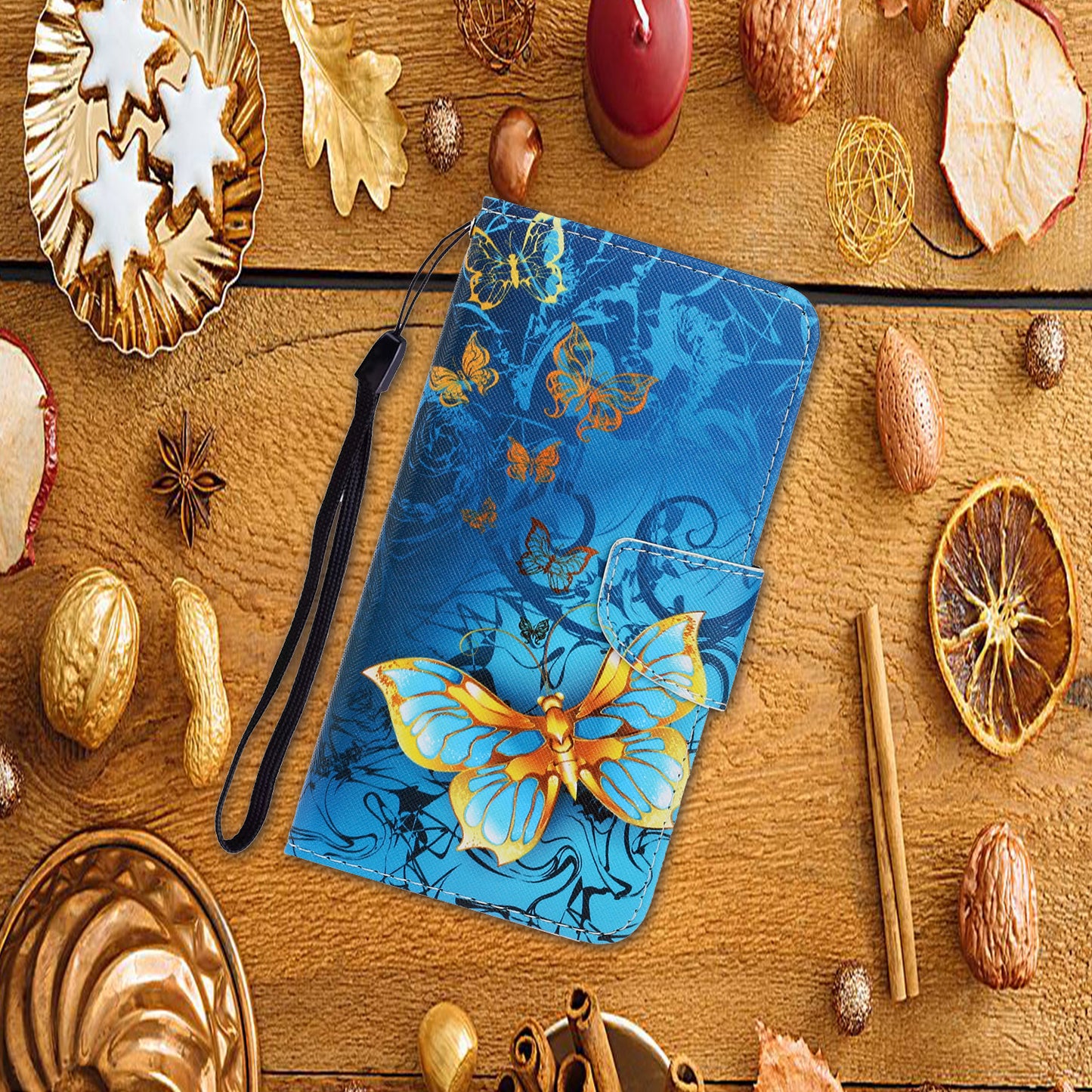 Card Slots Shockproof Pattern-Printing Handy Strap Leather Cell Case with Wallet and Stand for iPhone 13 Pro Max 6.7 inch