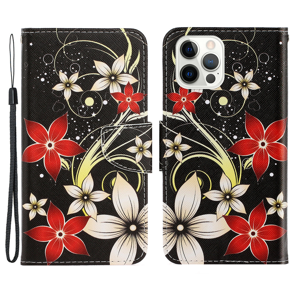 Card Slots Shockproof Pattern-Printing Handy Strap Leather Cell Case with Wallet and Stand for iPhone 13 Pro Max 6.7 inch