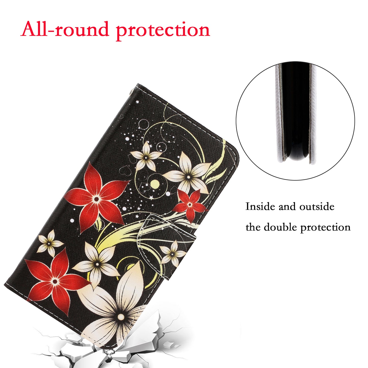 Card Slots Shockproof Pattern-Printing Handy Strap Leather Cell Case with Wallet and Stand for iPhone 13 Pro Max 6.7 inch