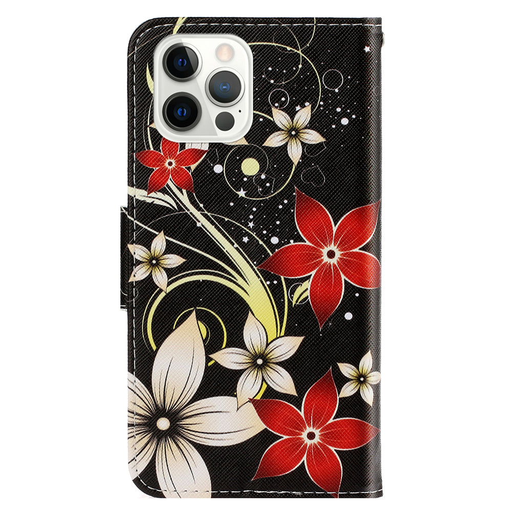 Card Slots Shockproof Pattern-Printing Handy Strap Leather Cell Case with Wallet and Stand for iPhone 13 Pro Max 6.7 inch