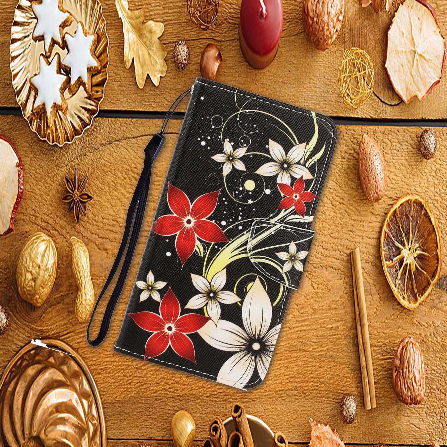 Card Slots Shockproof Pattern-Printing Handy Strap Leather Cell Case with Wallet and Stand for iPhone 13 Pro Max 6.7 inch