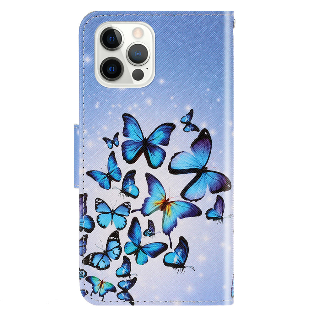 Card Slots Shockproof Pattern-Printing Handy Strap Leather Cell Case with Wallet and Stand for iPhone 13 Pro Max 6.7 inch
