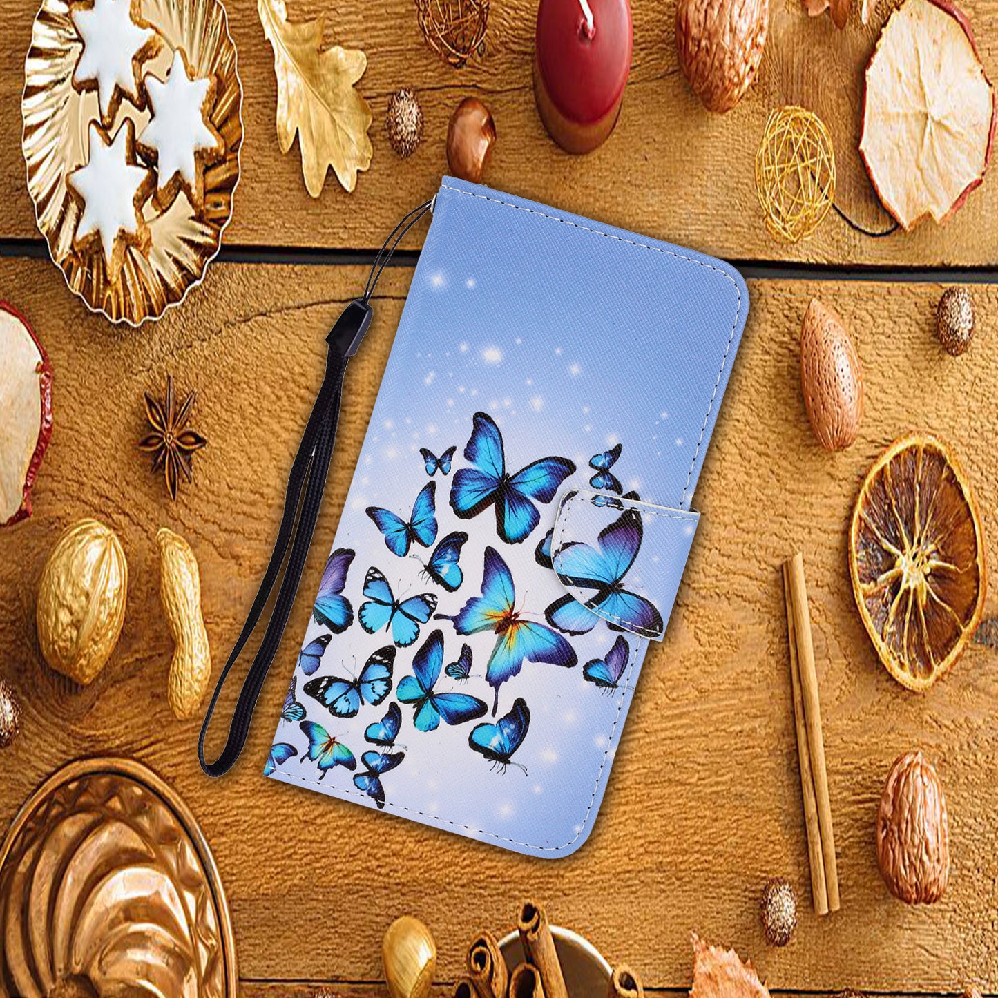 Card Slots Shockproof Pattern-Printing Handy Strap Leather Cell Case with Wallet and Stand for iPhone 13 Pro Max 6.7 inch
