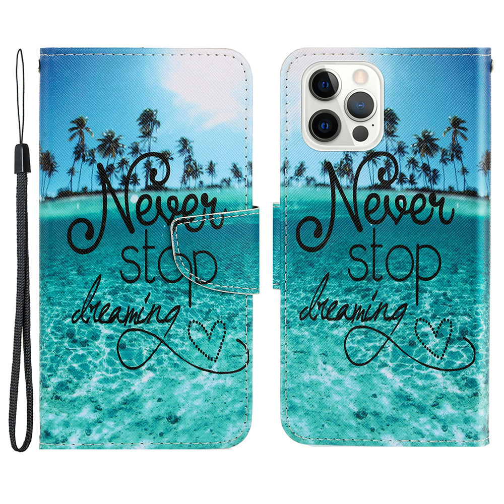 Card Slots Shockproof Pattern-Printing Handy Strap Leather Cell Case with Wallet and Stand for iPhone 13 Pro Max 6.7 inch