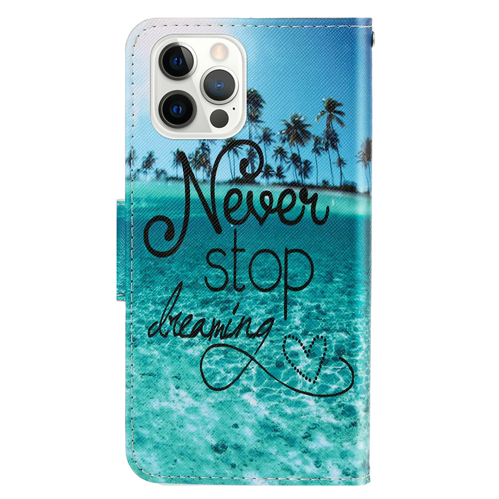 Card Slots Shockproof Pattern-Printing Handy Strap Leather Cell Case with Wallet and Stand for iPhone 13 Pro Max 6.7 inch