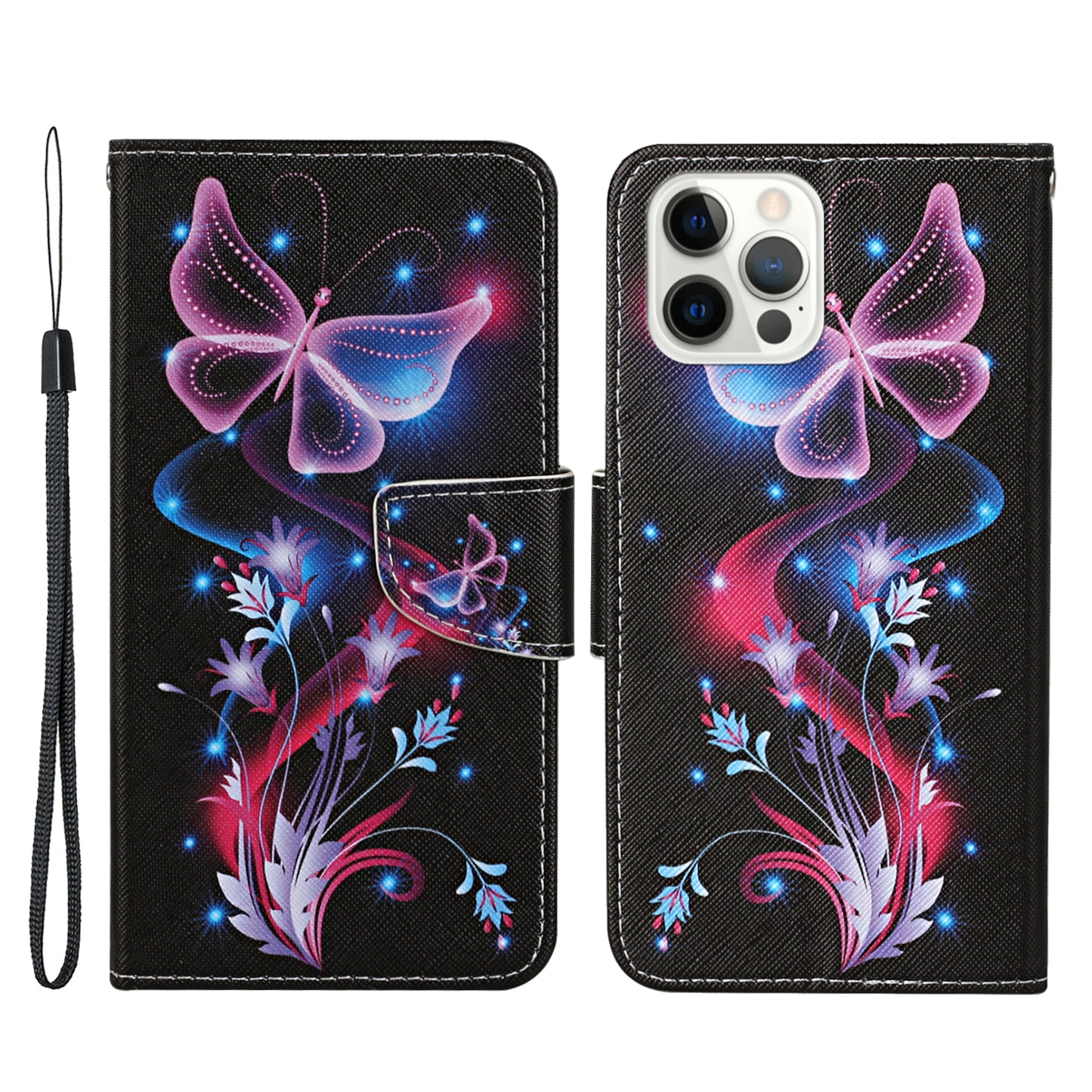 All-around Protection Pattern-Printing Handy Strap Leather Cell Case with Wallet and Stand for iPhone 13 Pro Max 6.7 inch