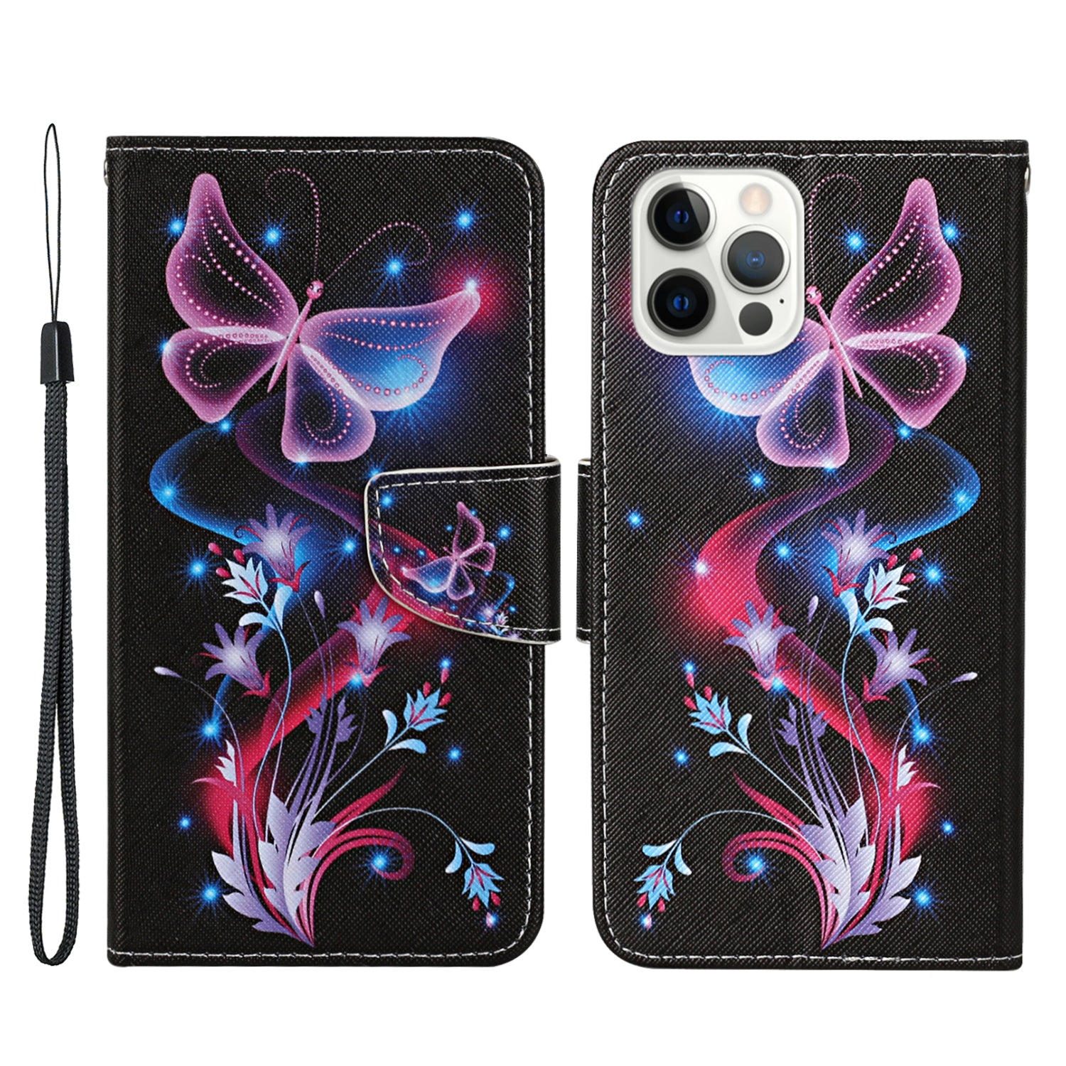 All-around Protection Pattern-Printing Handy Strap Leather Cell Case with Wallet and Stand for iPhone 13 Pro Max 6.7 inch