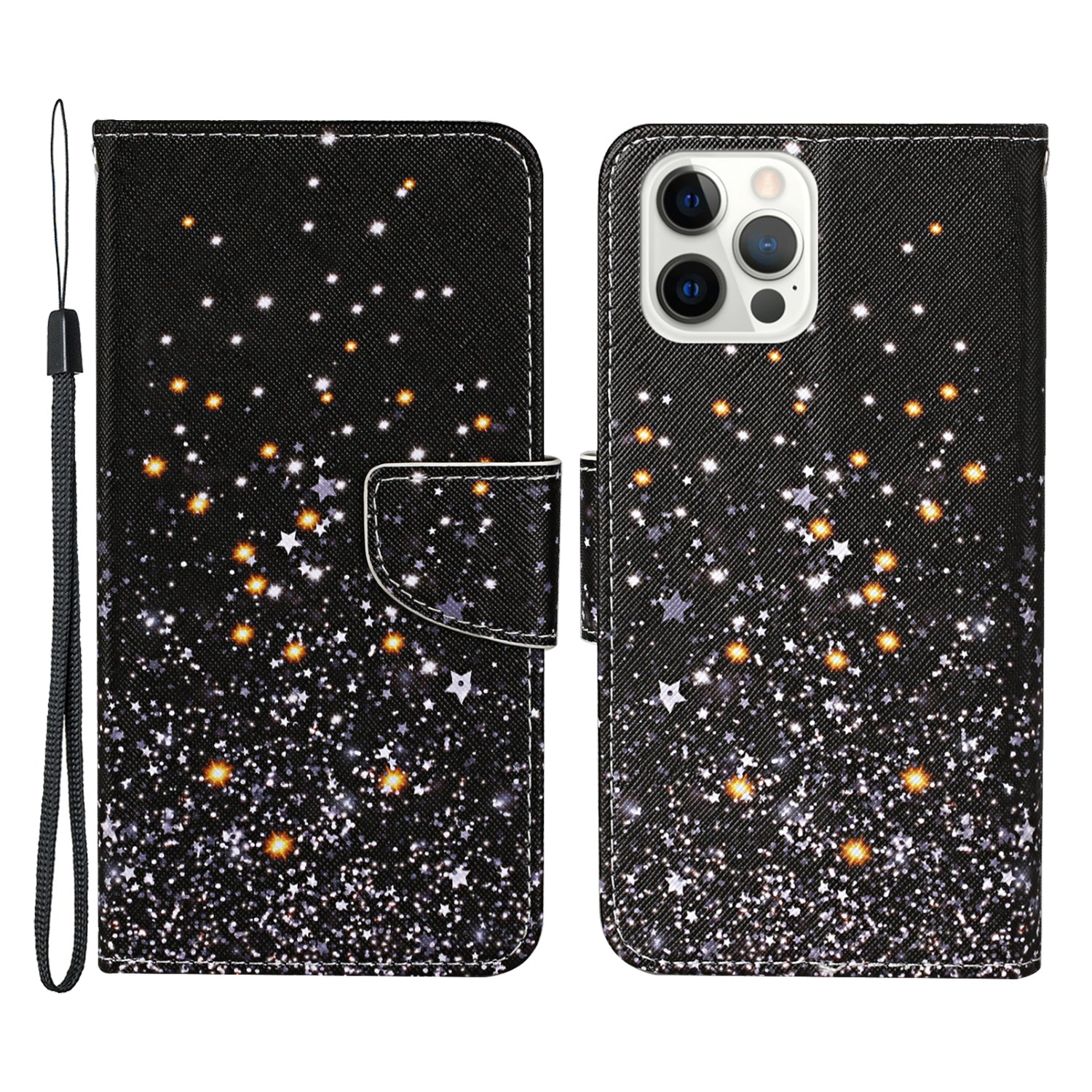 All-around Protection Pattern-Printing Handy Strap Leather Cell Case with Wallet and Stand for iPhone 13 Pro Max 6.7 inch