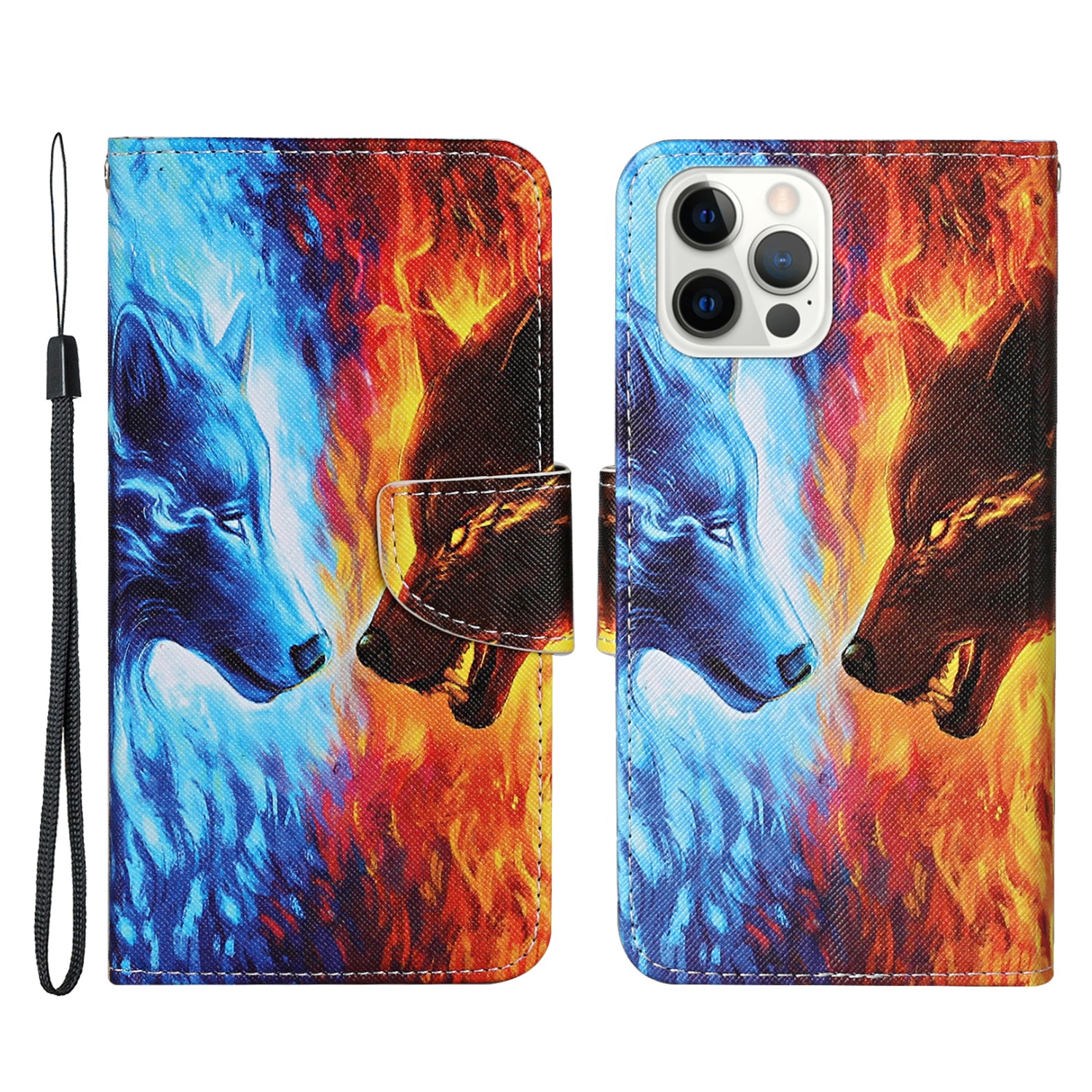 All-around Protection Pattern-Printing Handy Strap Leather Cell Case with Wallet and Stand for iPhone 13 Pro Max 6.7 inch