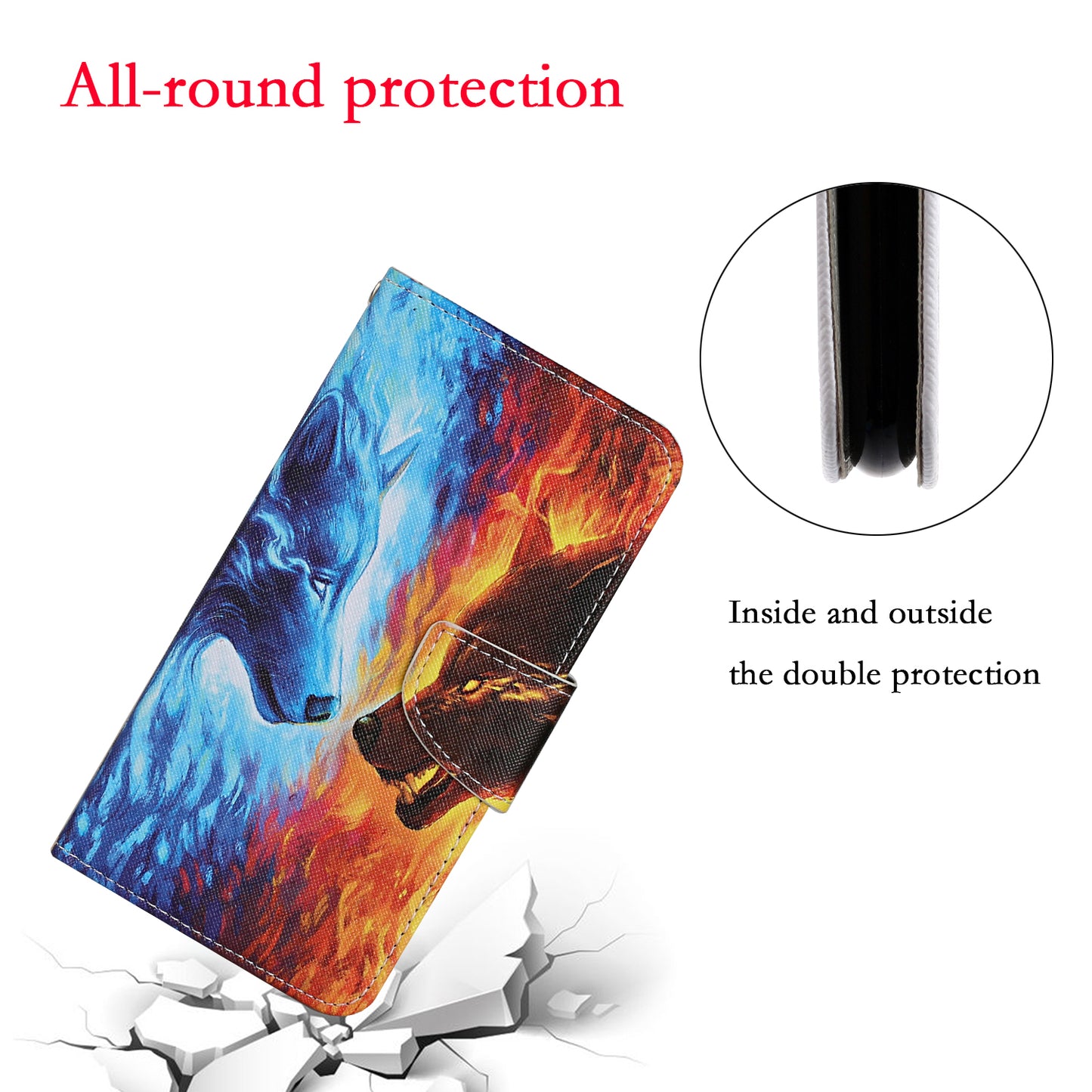 All-around Protection Pattern-Printing Handy Strap Leather Cell Case with Wallet and Stand for iPhone 13 Pro Max 6.7 inch