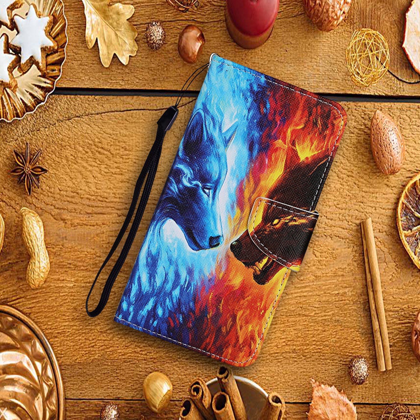 All-around Protection Pattern-Printing Handy Strap Leather Cell Case with Wallet and Stand for iPhone 13 Pro Max 6.7 inch