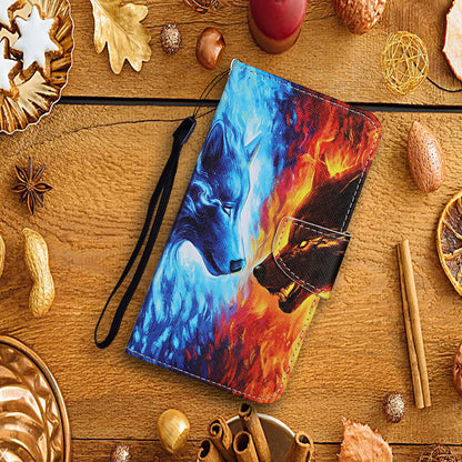 All-around Protection Pattern-Printing Handy Strap Leather Cell Case with Wallet and Stand for iPhone 13 Pro Max 6.7 inch