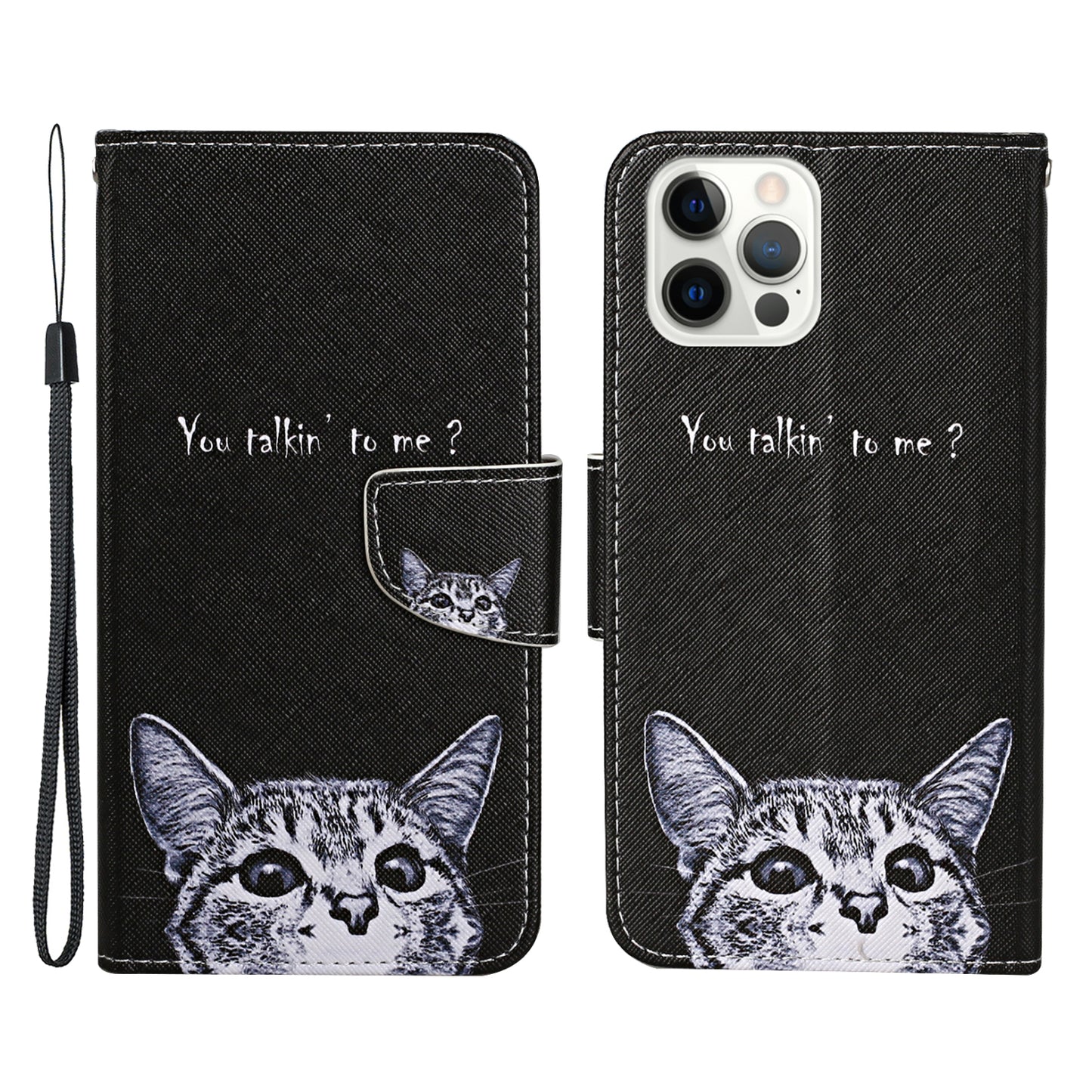 All-around Protection Pattern-Printing Handy Strap Leather Cell Case with Wallet and Stand for iPhone 13 Pro Max 6.7 inch