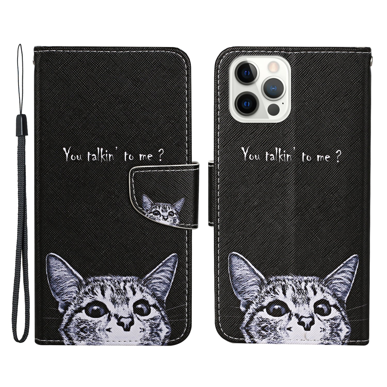 All-around Protection Pattern-Printing Handy Strap Leather Cell Case with Wallet and Stand for iPhone 13 Pro Max 6.7 inch