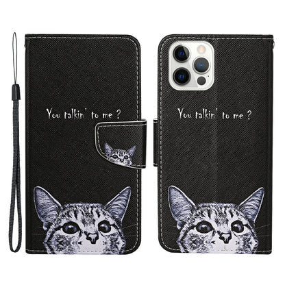 All-around Protection Pattern-Printing Handy Strap Leather Cell Case with Wallet and Stand for iPhone 13 Pro Max 6.7 inch