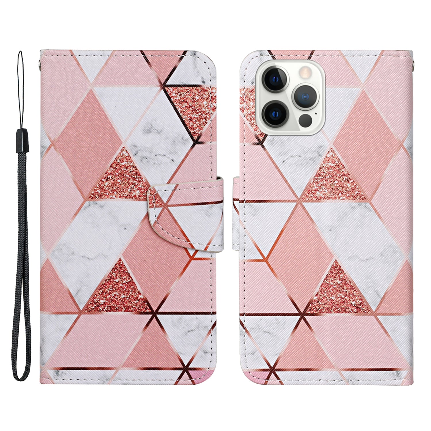 All-around Protection Pattern-Printing Handy Strap Leather Cell Case with Wallet and Stand for iPhone 13 Pro Max 6.7 inch