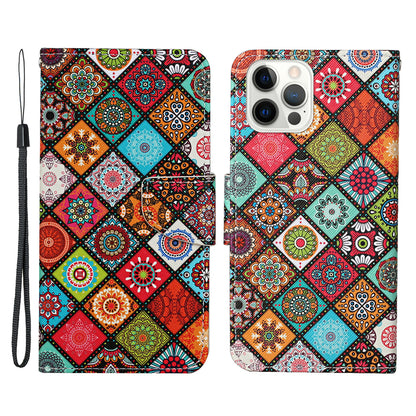 All-around Protection Pattern-Printing Handy Strap Leather Cell Case with Wallet and Stand for iPhone 13 Pro Max 6.7 inch