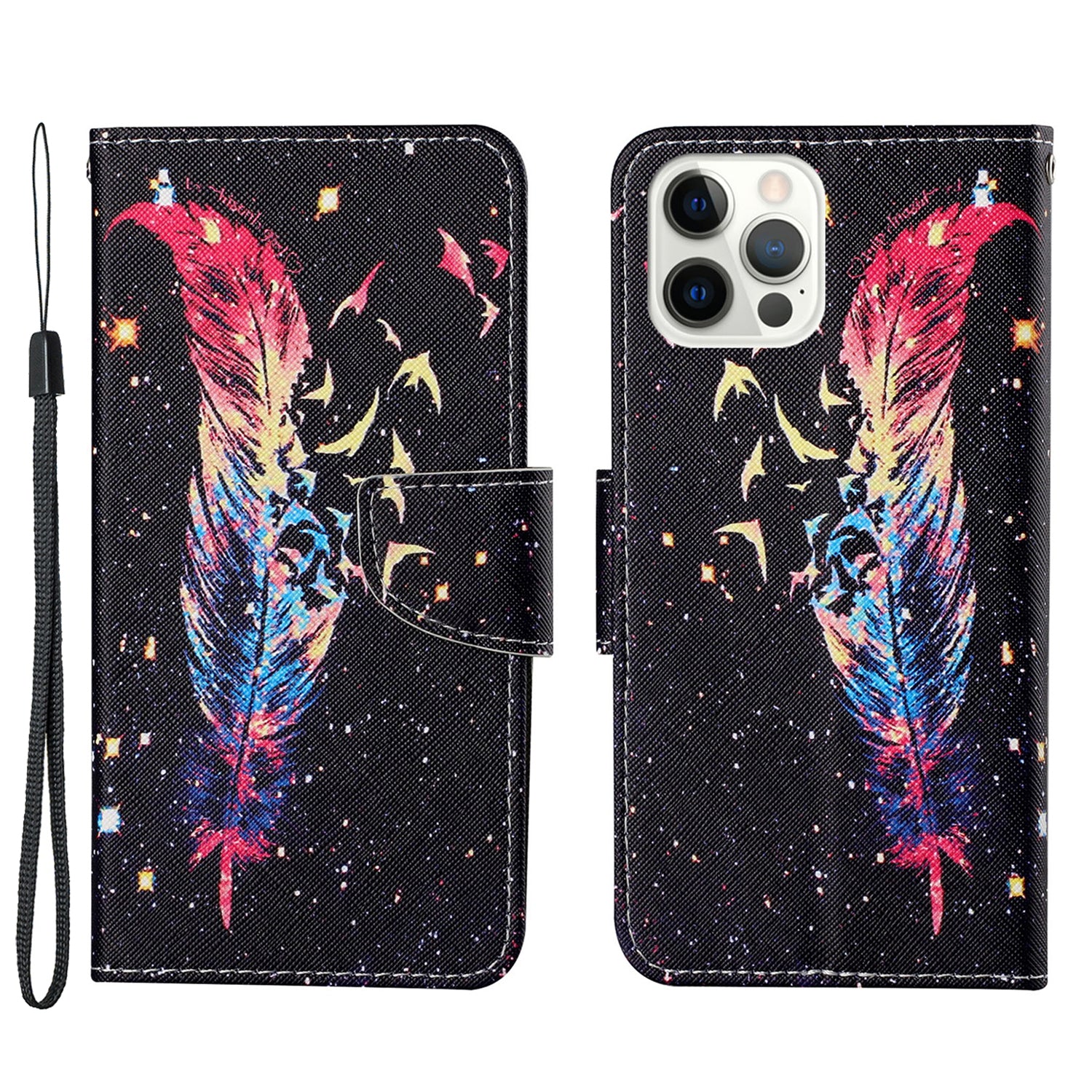 Handy Strap Pattern-Printing Full Protection Leather Cell Case with Wallet and Stand for iPhone 13 Pro Max 6.7 inch