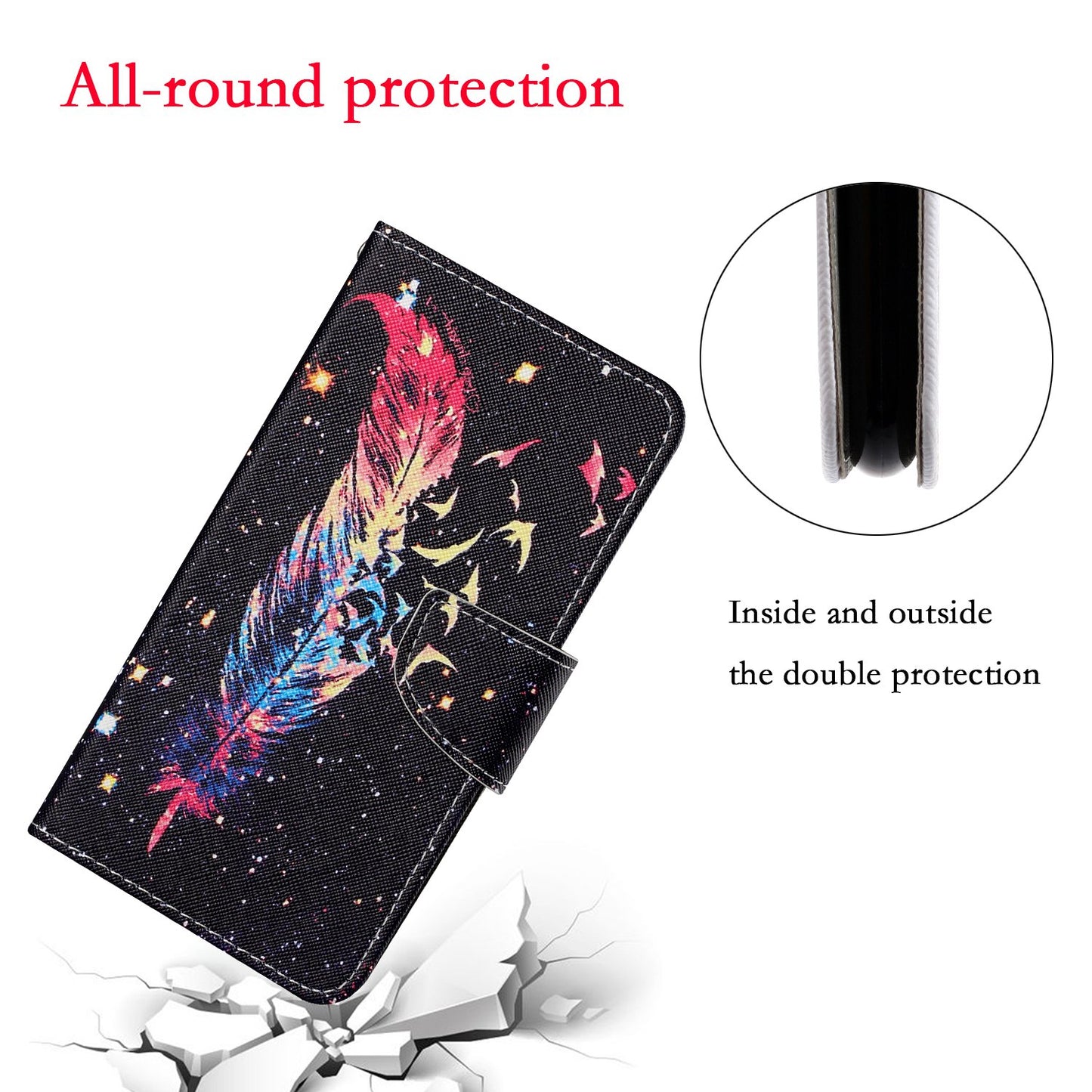 Handy Strap Pattern-Printing Full Protection Leather Cell Case with Wallet and Stand for iPhone 13 Pro Max 6.7 inch