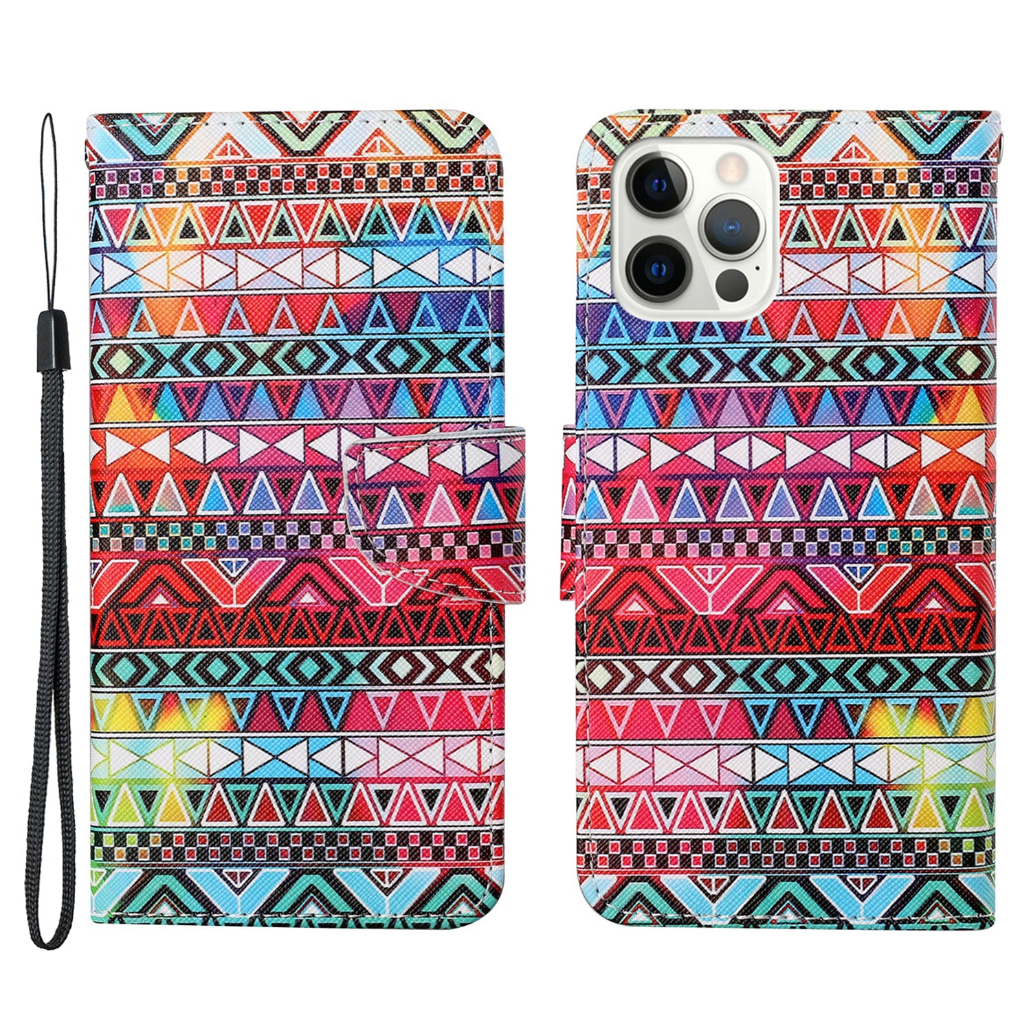 Handy Strap Pattern-Printing Full Protection Leather Cell Case with Wallet and Stand for iPhone 13 Pro Max 6.7 inch