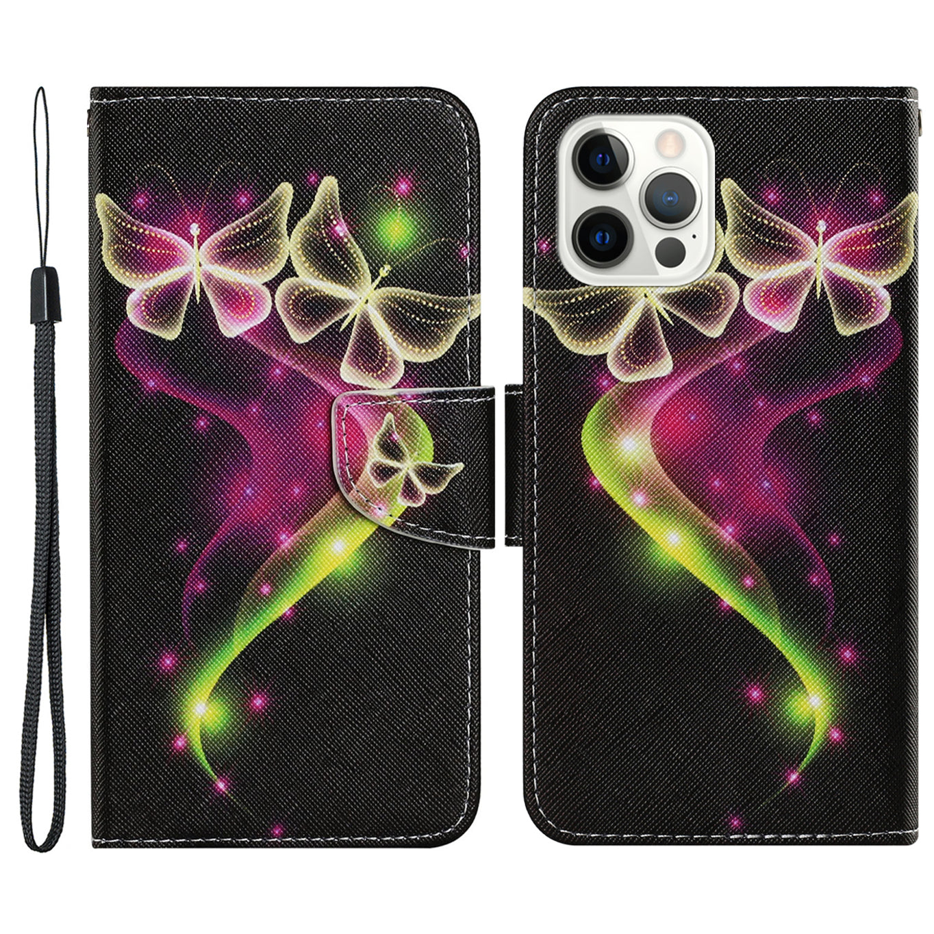 Pattern-Printing Card Slots Strap Leather Cell Case with Wallet and Stand for iPhone 13 Pro Max 6.7 inch