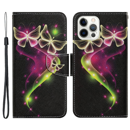 Pattern-Printing Card Slots Strap Leather Cell Case with Wallet and Stand for iPhone 13 Pro Max 6.7 inch