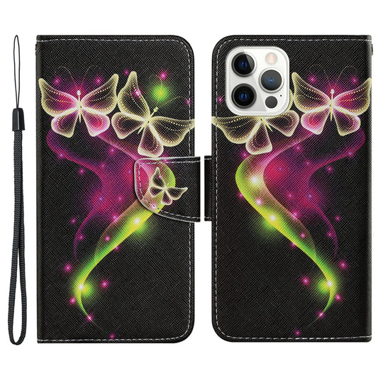 Pattern-Printing Card Slots Strap Leather Cell Case with Wallet and Stand for iPhone 13 Pro Max 6.7 inch
