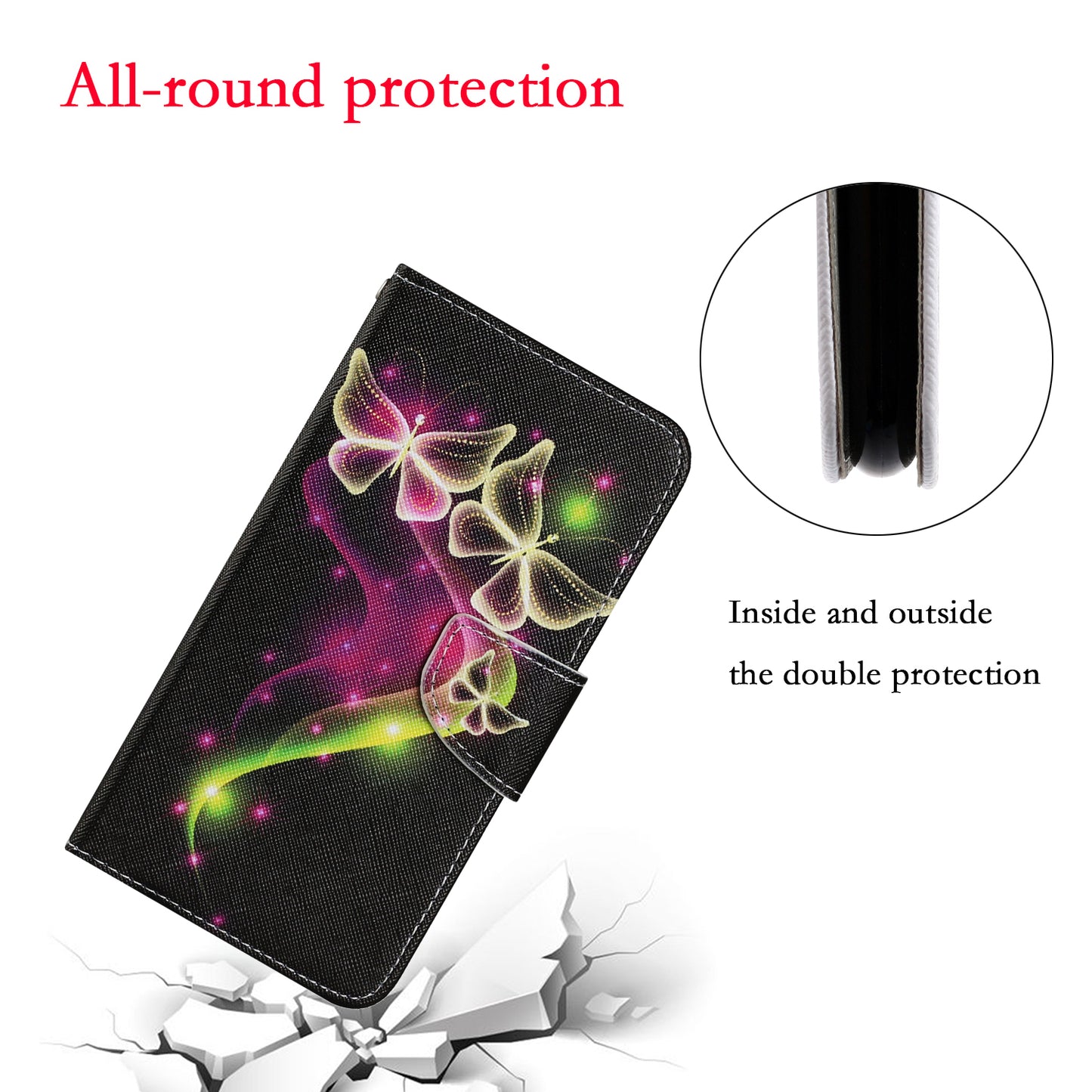Pattern-Printing Card Slots Strap Leather Cell Case with Wallet and Stand for iPhone 13 Pro Max 6.7 inch