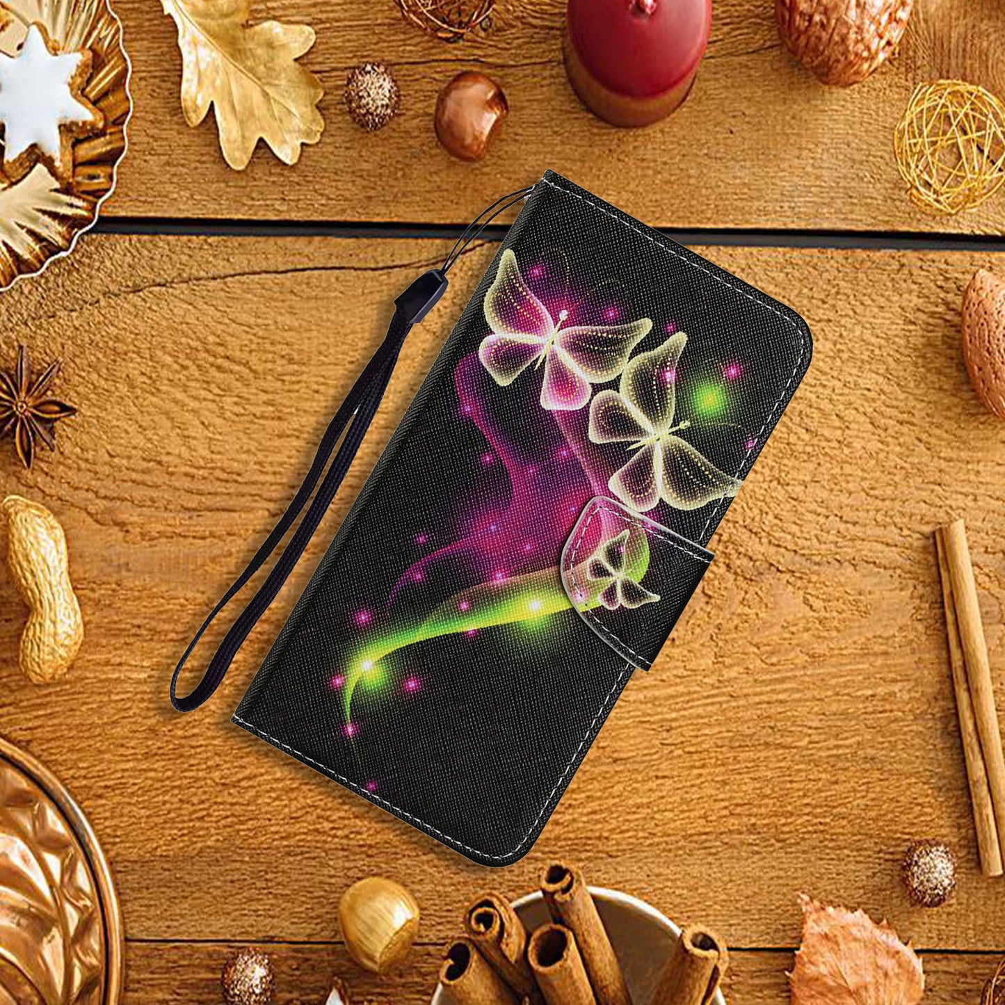 Pattern-Printing Card Slots Strap Leather Cell Case with Wallet and Stand for iPhone 13 Pro Max 6.7 inch