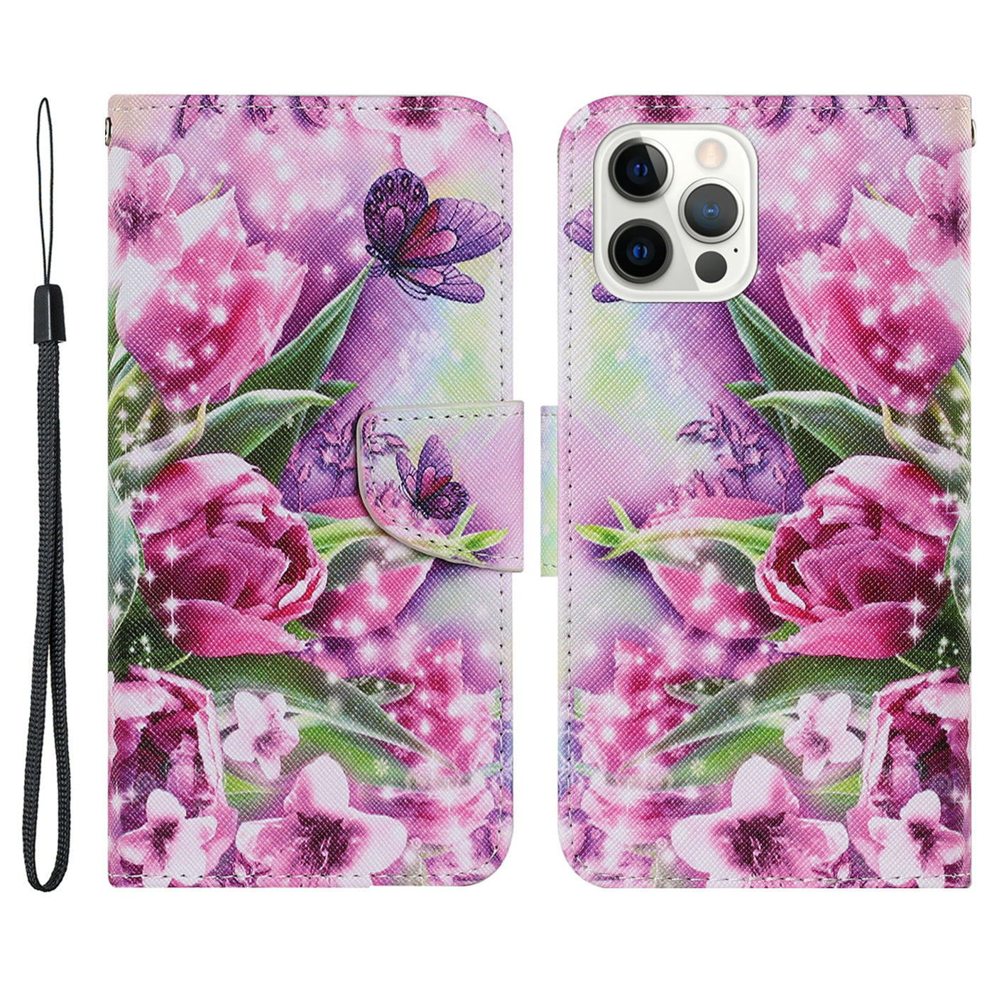 Pattern-Printing Card Slots Strap Leather Cell Case with Wallet and Stand for iPhone 13 Pro Max 6.7 inch