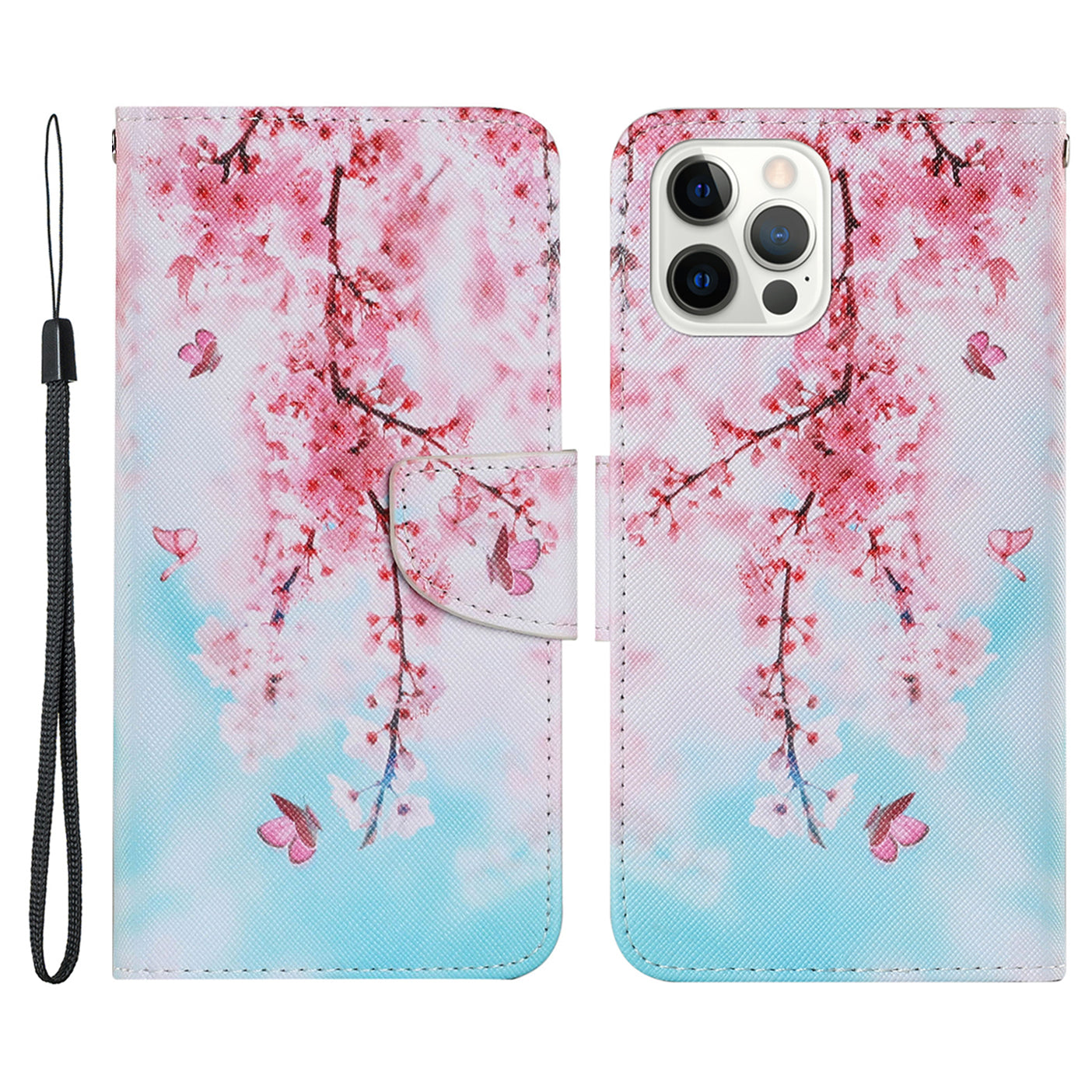 Pattern-Printing Card Slots Strap Leather Cell Case with Wallet and Stand for iPhone 13 Pro Max 6.7 inch