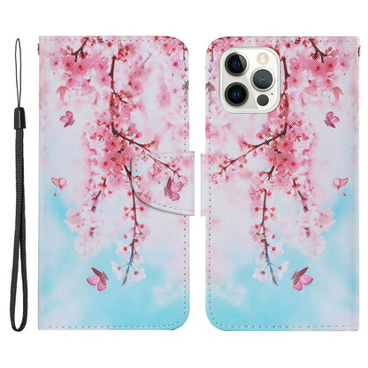 Pattern-Printing Card Slots Strap Leather Cell Case with Wallet and Stand for iPhone 13 Pro Max 6.7 inch
