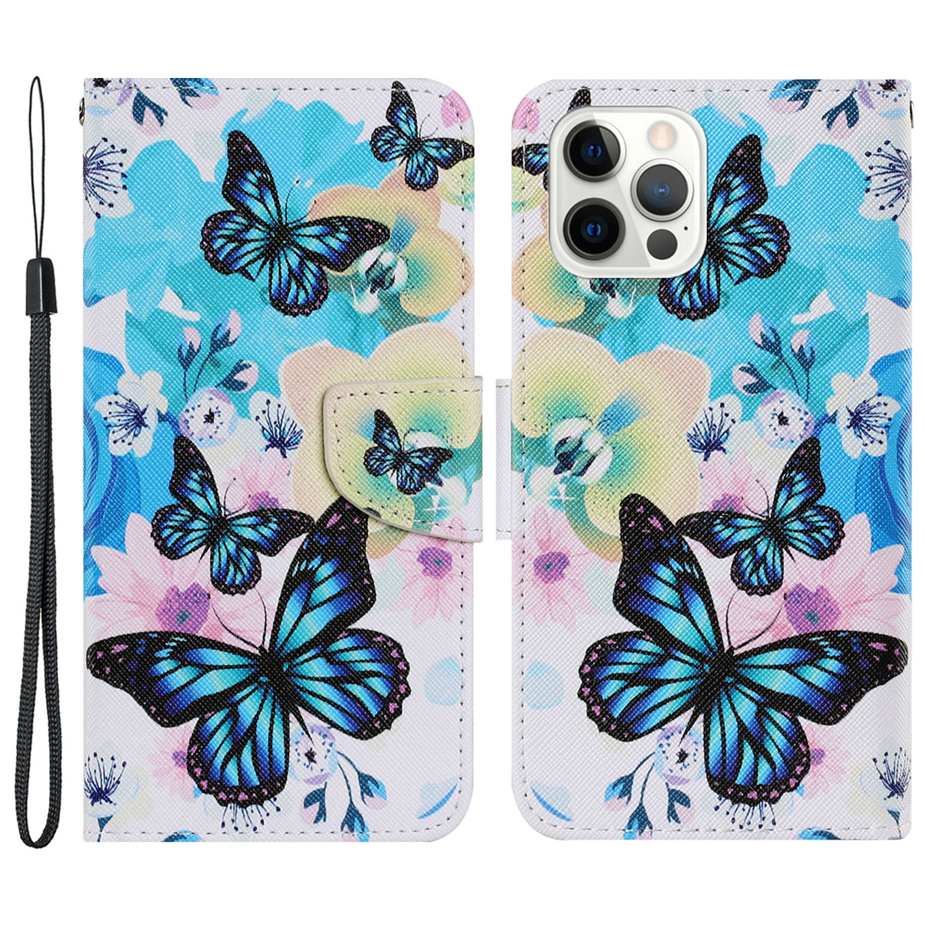 Pattern-Printing Card Slots Strap Leather Cell Case with Wallet and Stand for iPhone 13 Pro Max 6.7 inch
