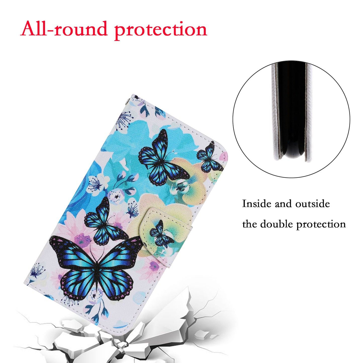 Pattern-Printing Card Slots Strap Leather Cell Case with Wallet and Stand for iPhone 13 Pro Max 6.7 inch