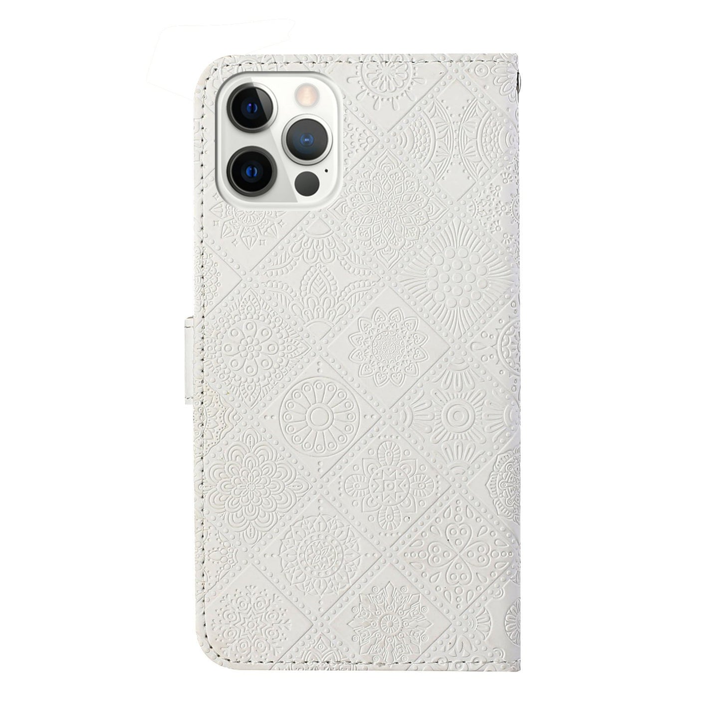 Imprinted Flower Ethnic Style Wallet Stand Design Leather Protective Case for iPhone 13 Pro Max 6.7 inch