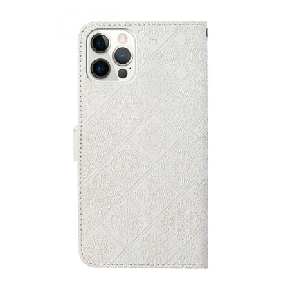 Imprinted Flower Ethnic Style Wallet Stand Design Leather Protective Case for iPhone 13 Pro Max 6.7 inch