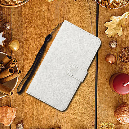 Imprinted Flower Ethnic Style Wallet Stand Design Leather Protective Case for iPhone 13 Pro Max 6.7 inch