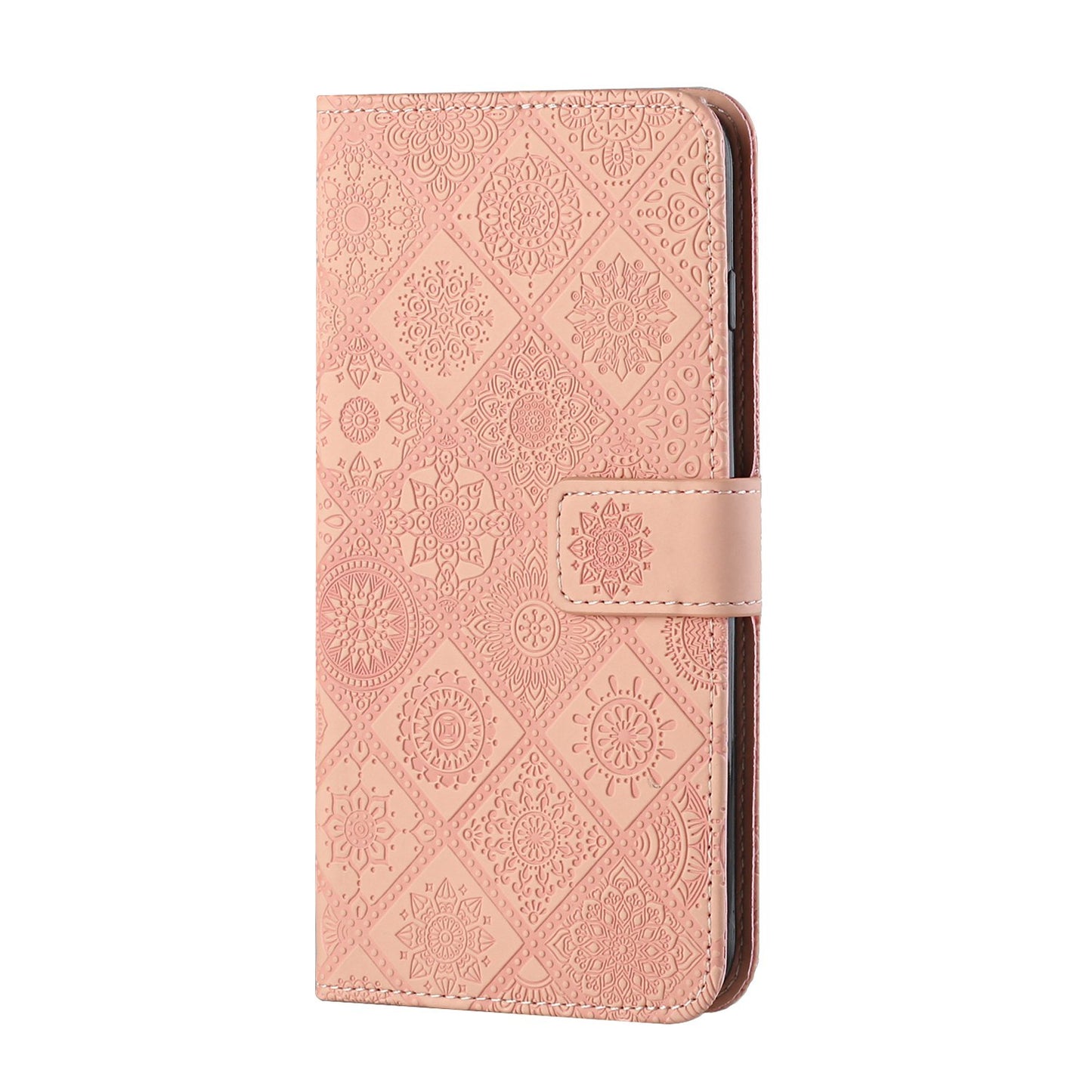 Imprinted Flower Ethnic Style Wallet Stand Design Leather Protective Case for iPhone 13 Pro Max 6.7 inch