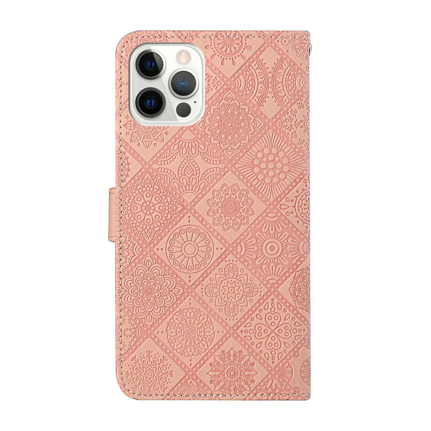 Imprinted Flower Ethnic Style Wallet Stand Design Leather Protective Case for iPhone 13 Pro Max 6.7 inch