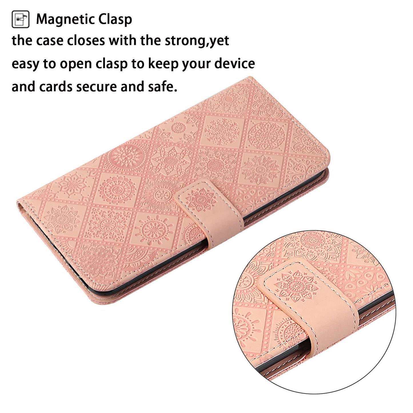 Imprinted Flower Ethnic Style Wallet Stand Design Leather Protective Case for iPhone 13 Pro Max 6.7 inch