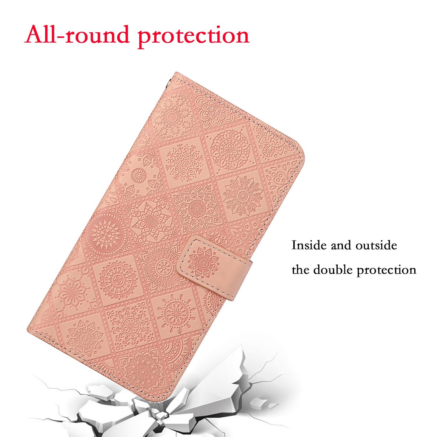 Imprinted Flower Ethnic Style Wallet Stand Design Leather Protective Case for iPhone 13 Pro Max 6.7 inch