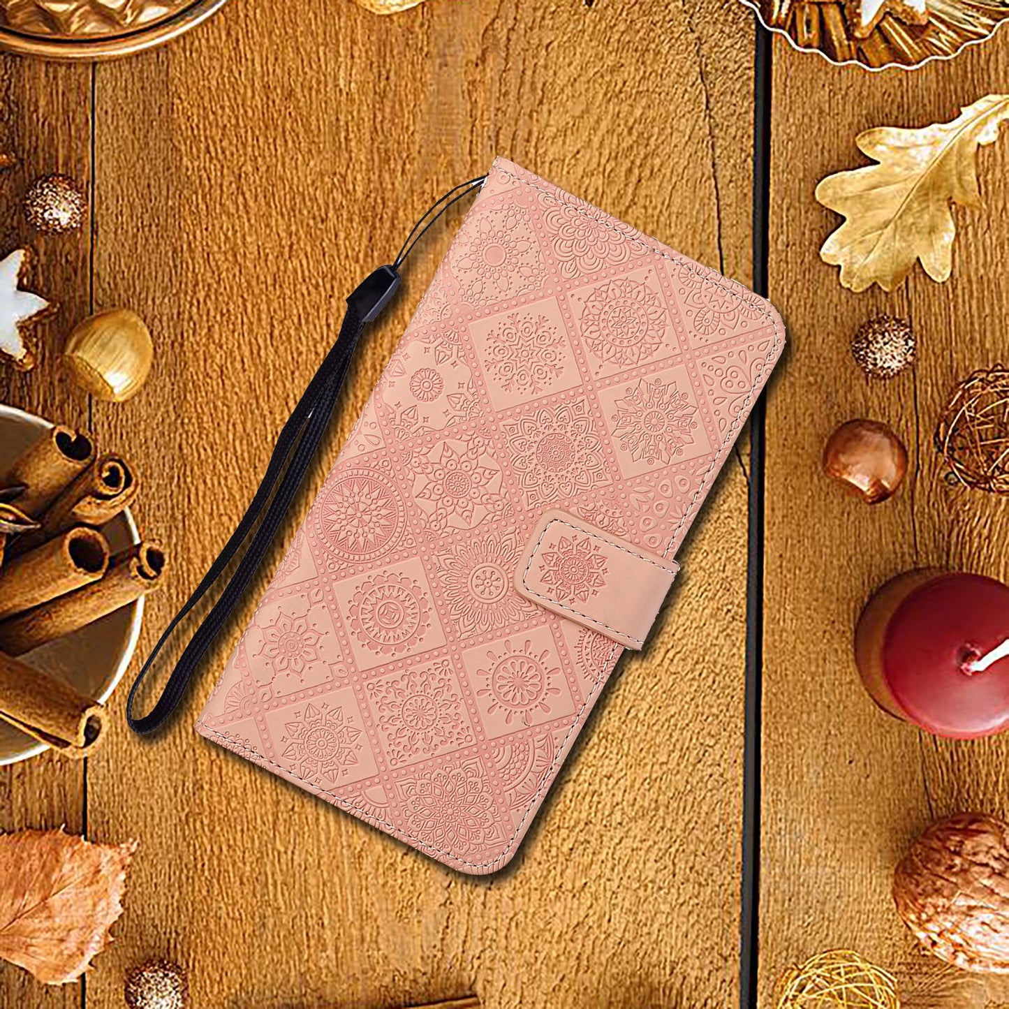 Imprinted Flower Ethnic Style Wallet Stand Design Leather Protective Case for iPhone 13 Pro Max 6.7 inch