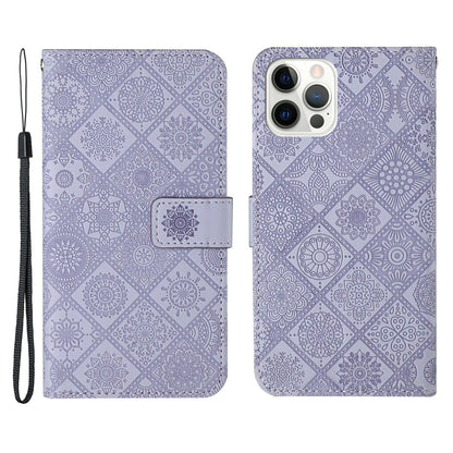 Imprinted Flower Ethnic Style Wallet Stand Design Leather Protective Case for iPhone 13 Pro Max 6.7 inch