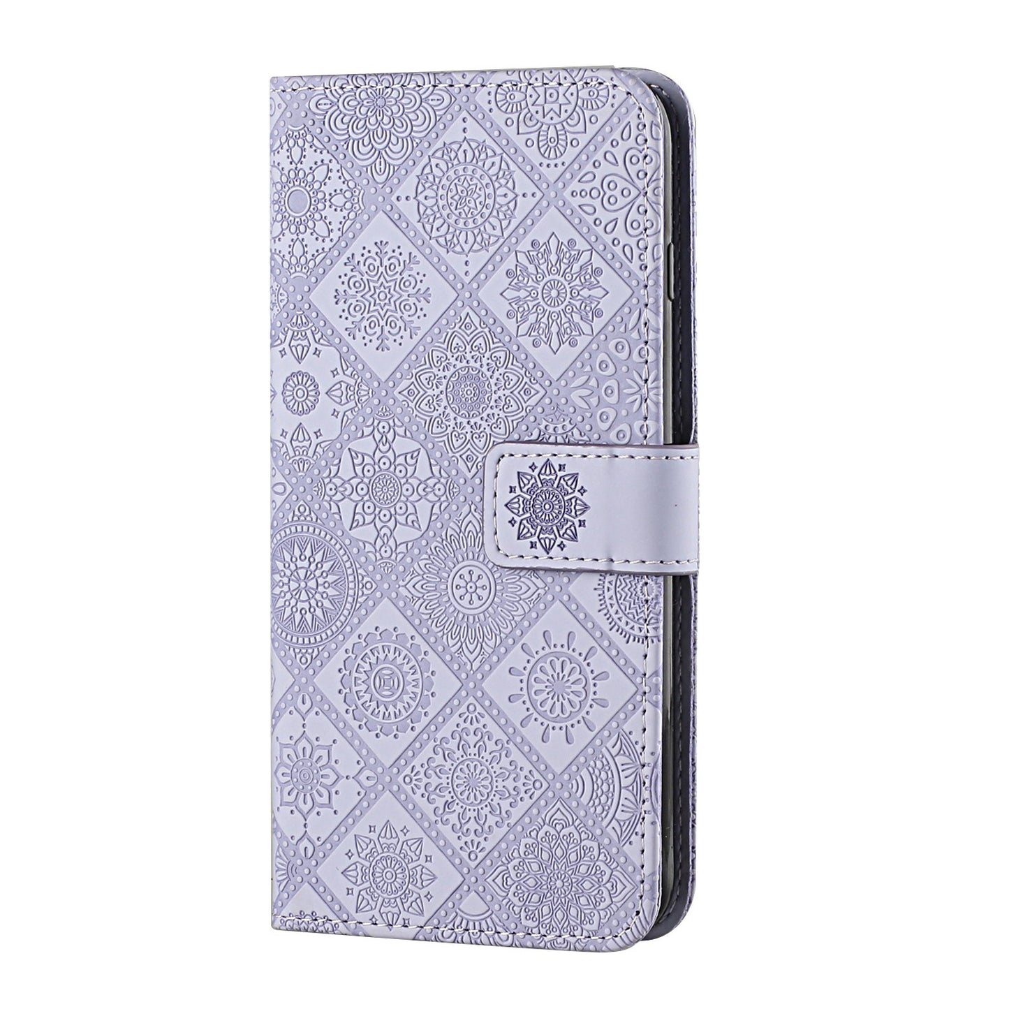 Imprinted Flower Ethnic Style Wallet Stand Design Leather Protective Case for iPhone 13 Pro Max 6.7 inch