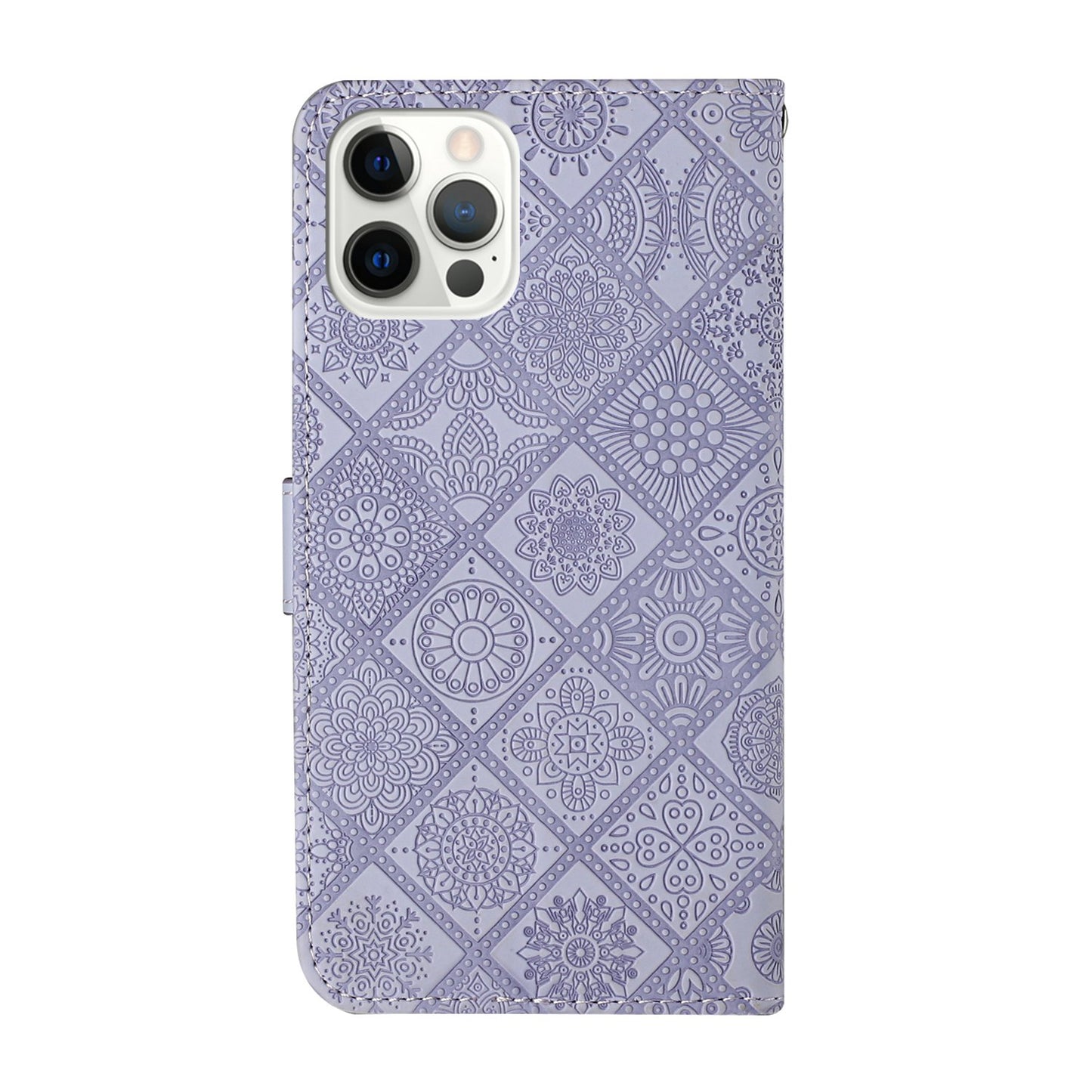 Imprinted Flower Ethnic Style Wallet Stand Design Leather Protective Case for iPhone 13 Pro Max 6.7 inch