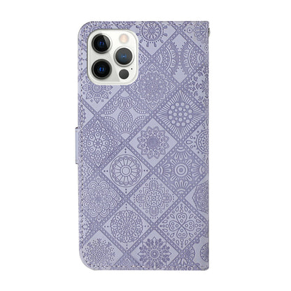 Imprinted Flower Ethnic Style Wallet Stand Design Leather Protective Case for iPhone 13 Pro Max 6.7 inch