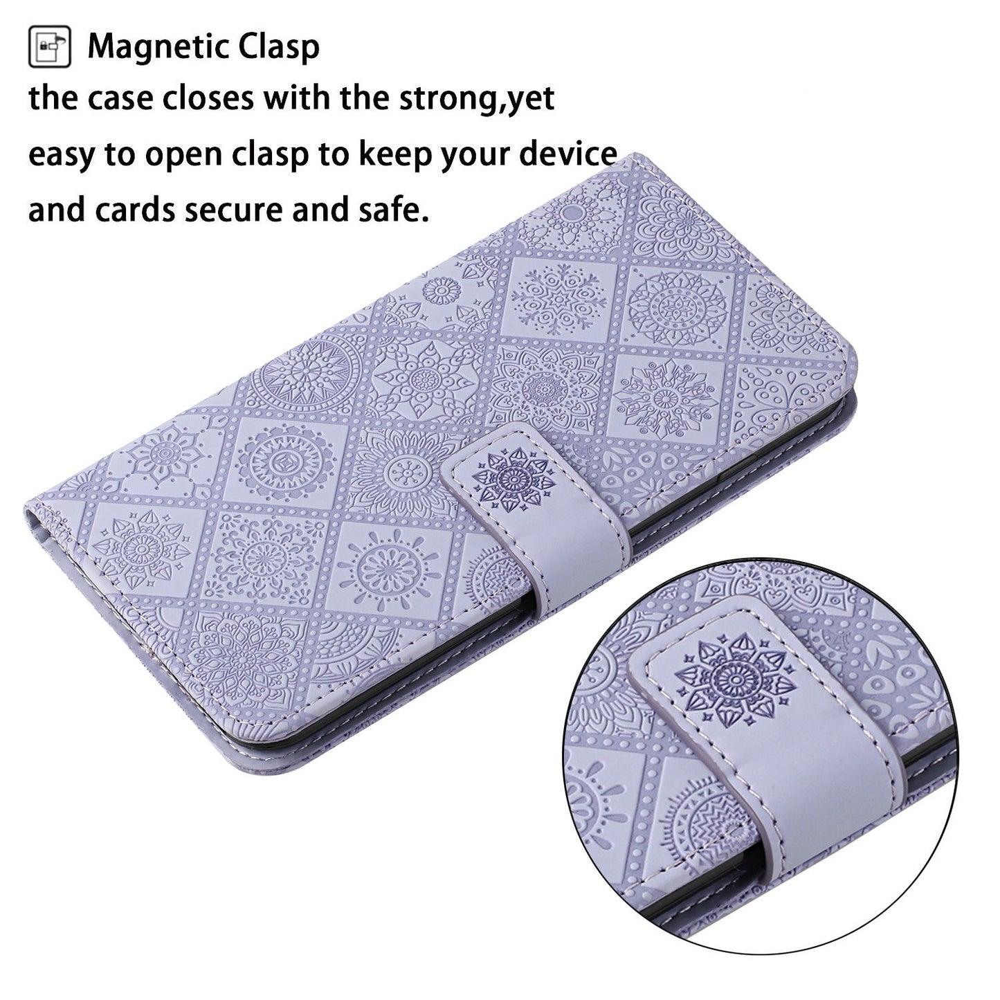 Imprinted Flower Ethnic Style Wallet Stand Design Leather Protective Case for iPhone 13 Pro Max 6.7 inch