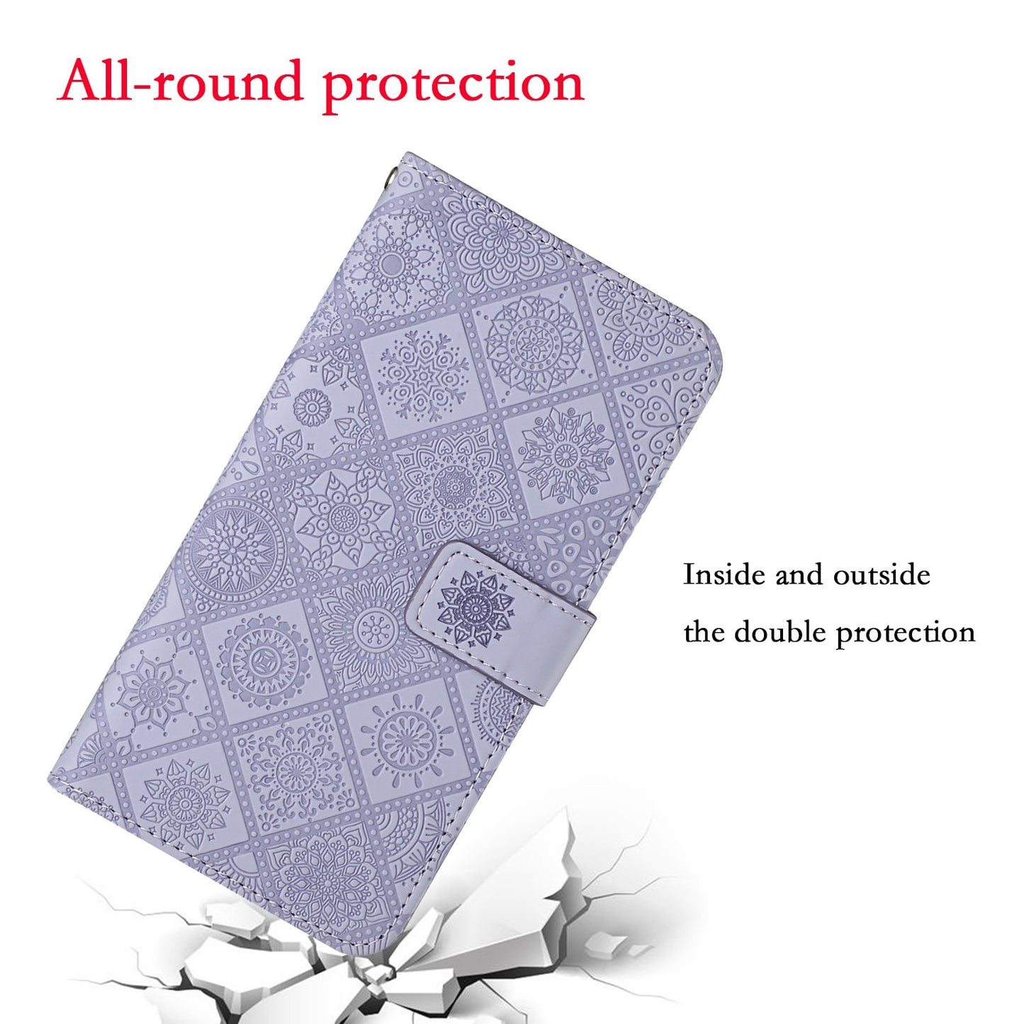 Imprinted Flower Ethnic Style Wallet Stand Design Leather Protective Case for iPhone 13 Pro Max 6.7 inch