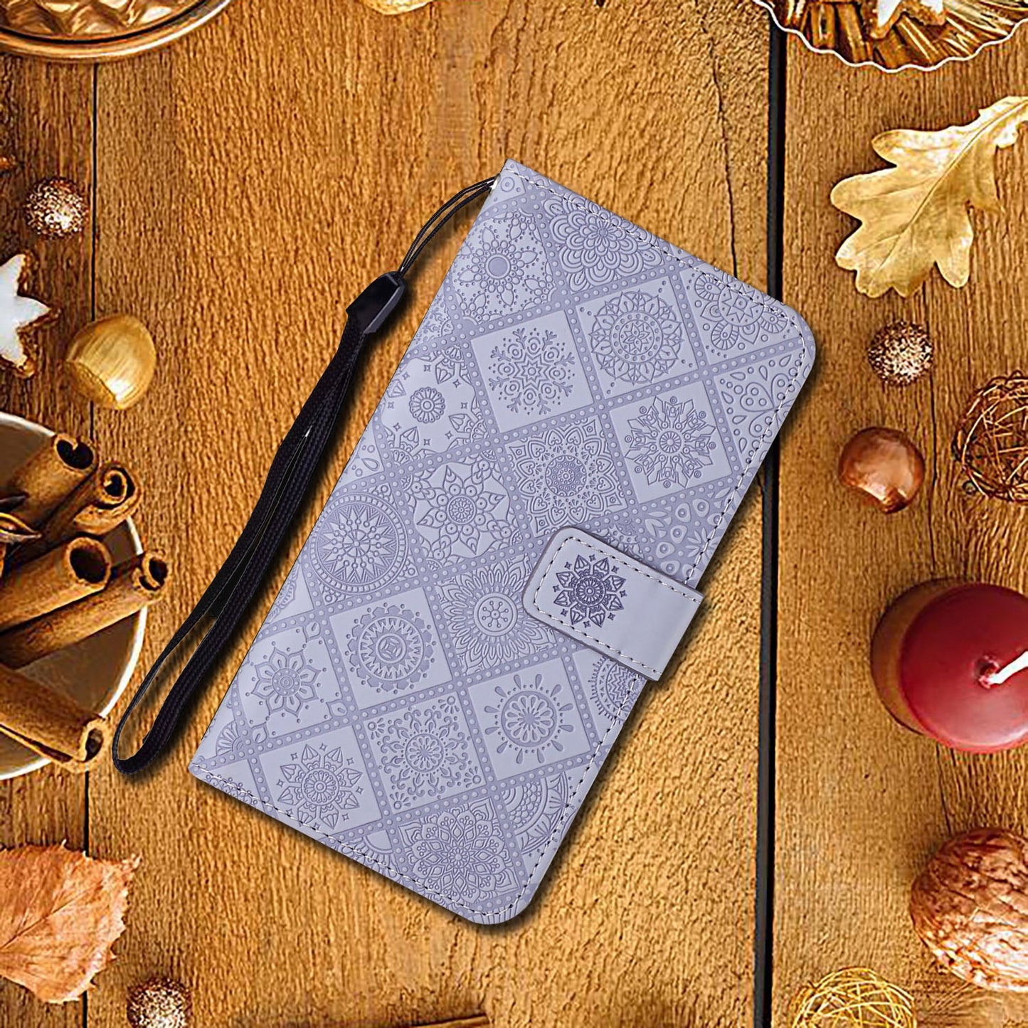 Imprinted Flower Ethnic Style Wallet Stand Design Leather Protective Case for iPhone 13 Pro Max 6.7 inch